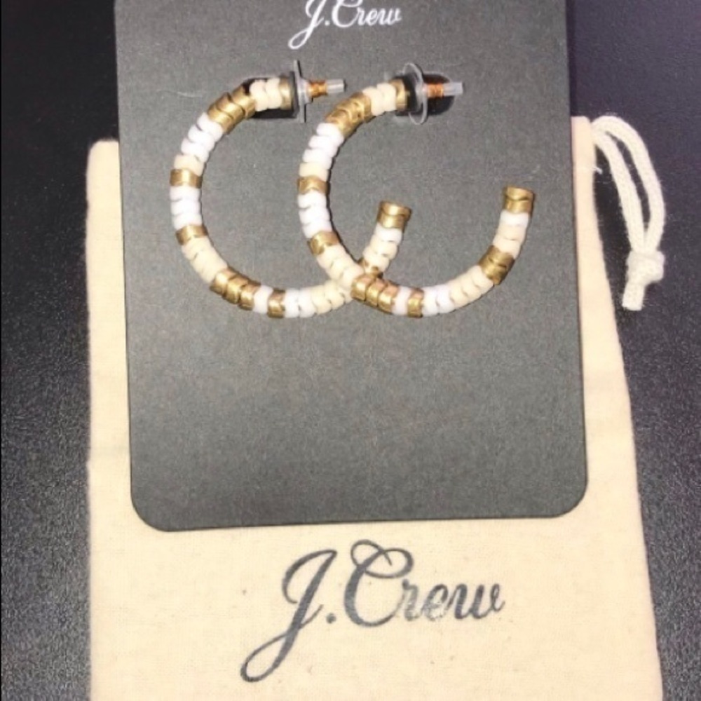 J. Crew Stacked Zigzag Beaded Hoop Earrings - Picture 2 of 4